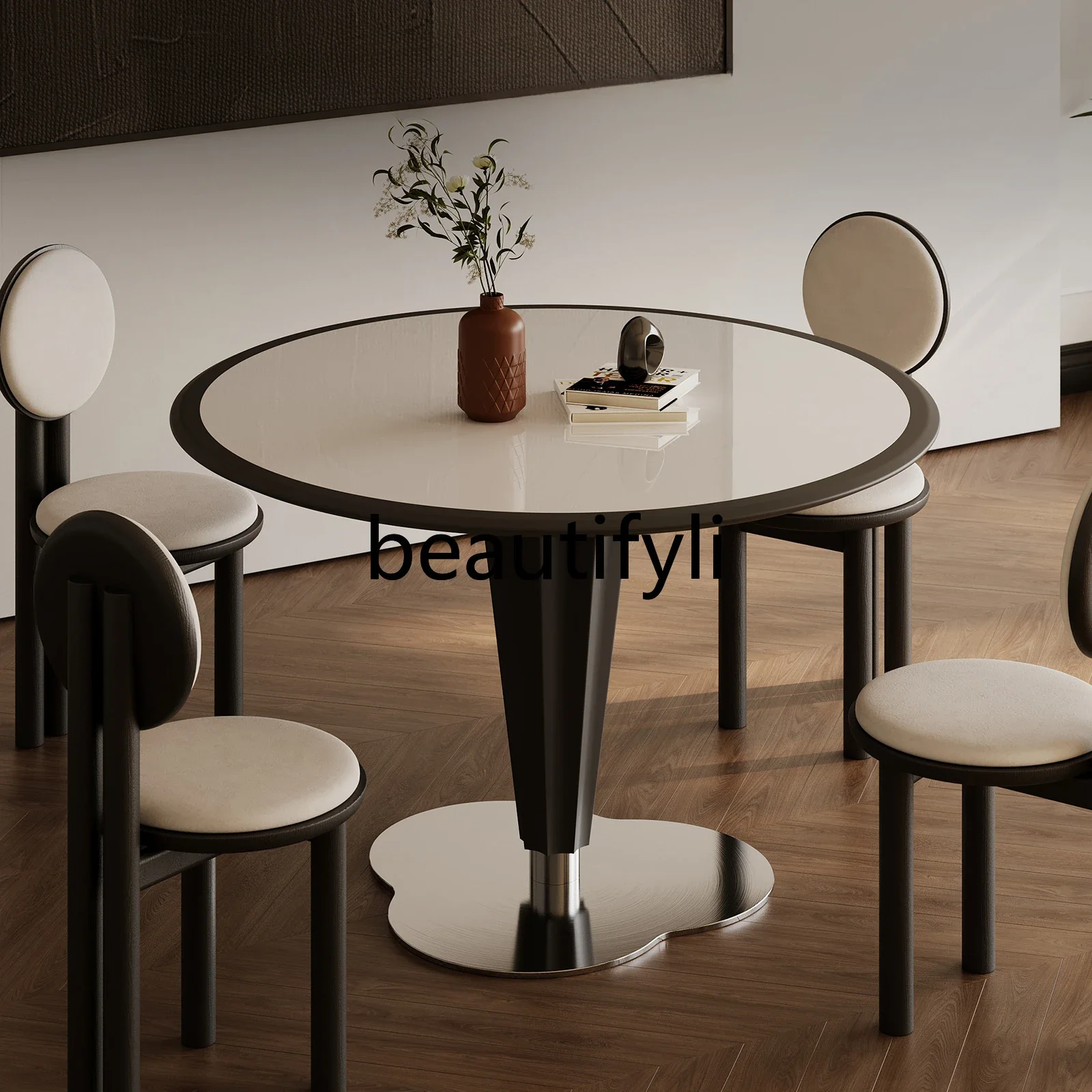 

Italian high-end solid wood dining table and chair combination rock slab round dining table eating table modern simplicity