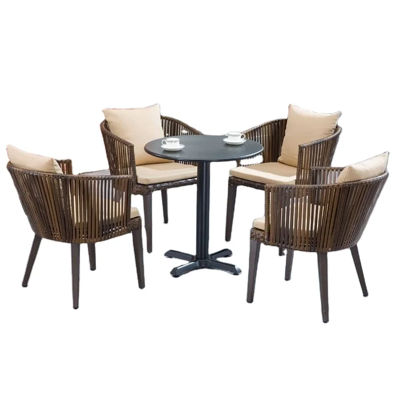 

All Weather Patio Garden Wicker Rattan Brushed Aluminum Table and Chairs Garden Restaurant Dining Set