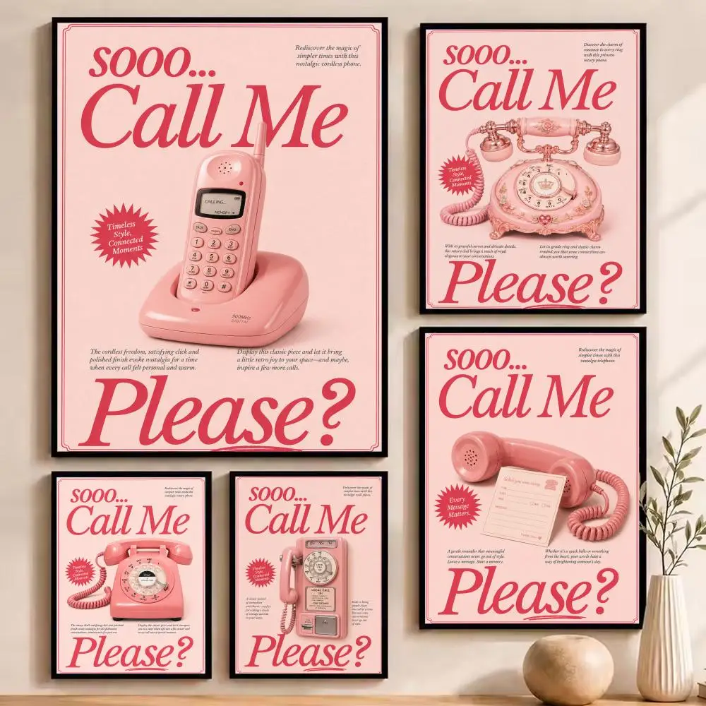 Retro Telephone Illustration Painting Calligraphy Canvas Poster Art for Bedroom Living Room Home Decor Decals Gift HD Decoration