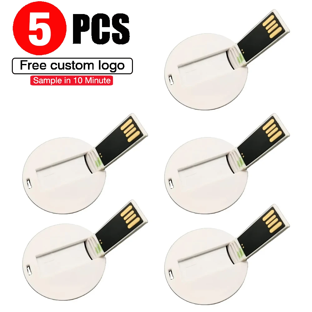 

5 шт./лот, горячая акция, мини-круглая карта, USB-флеш-накопитель, бесплатный индивидуальный логотип, печать изображения, 64 ГБ, карта-флешка, бизнес-имя, U-диск