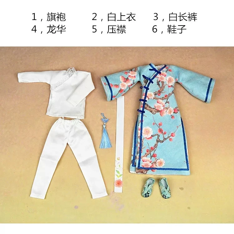 1/6 Maßstab, weibliches Cheongsam-Set im antiken Stil, klassisch, schmal geschnitten, bedruckt, Qing-Dynastie, passend für 12-Zoll-Soldaten-Actionfiguren-Körpermodelle – Detail 15
