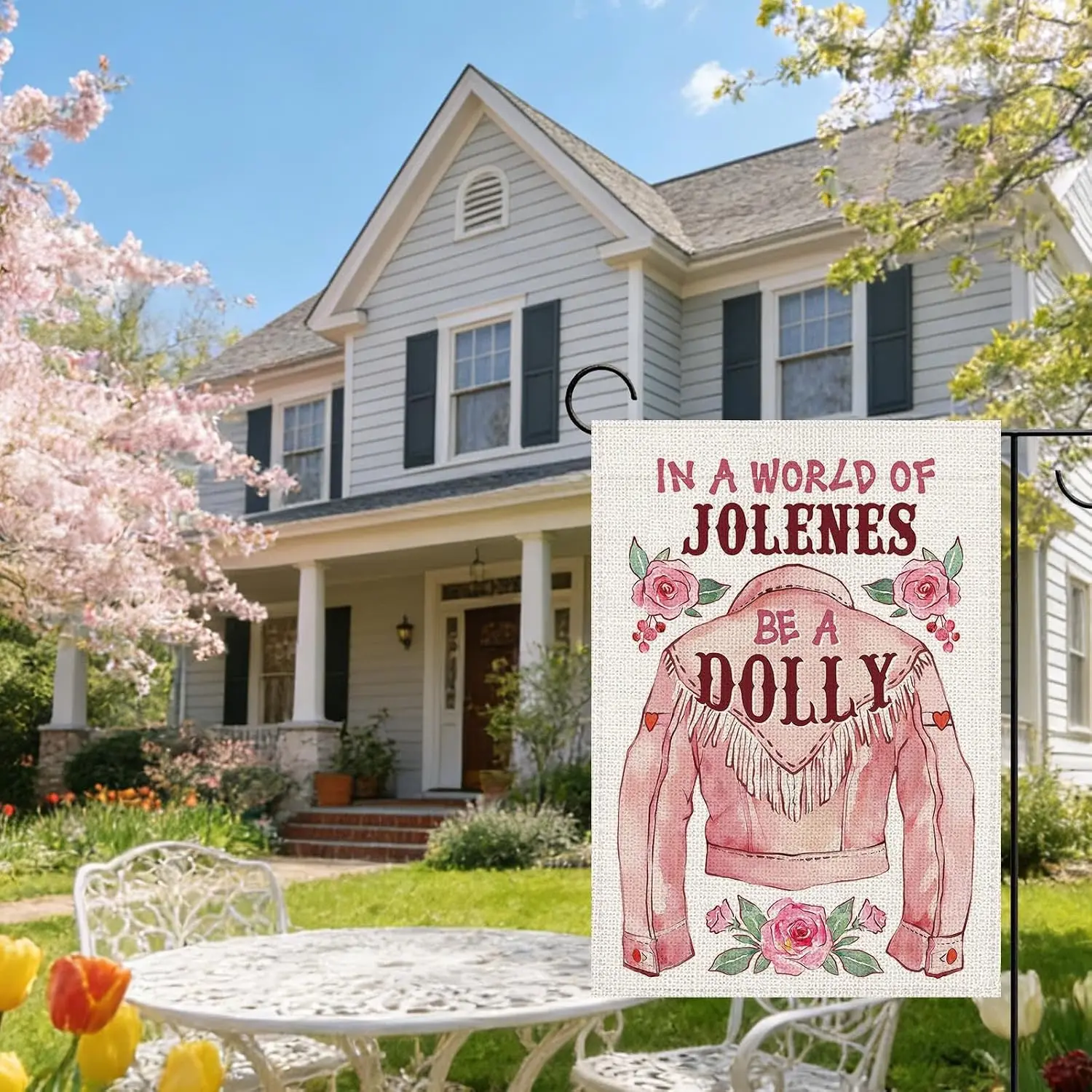 Western Cowgirl Pink Fringe Jacket Garden Flag | Inspirational in a World of Jolenes Be a Dolly Small Yard Outdoor Decoratio uui