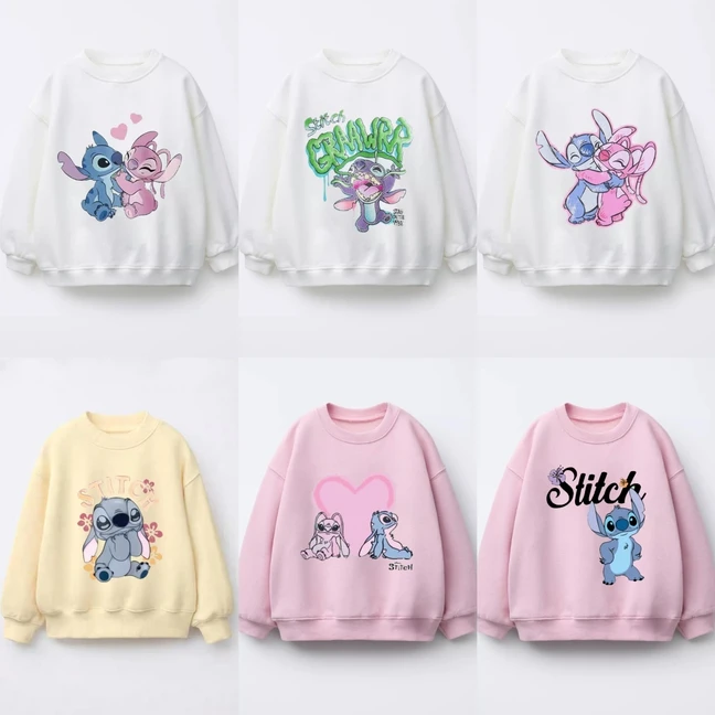 Cute Stitch Hoodie For Boys And Girls New Fashion Casual Clothes Round Neck Pullovers Baby Long Sleeve Child Cartoon Sweatshirts