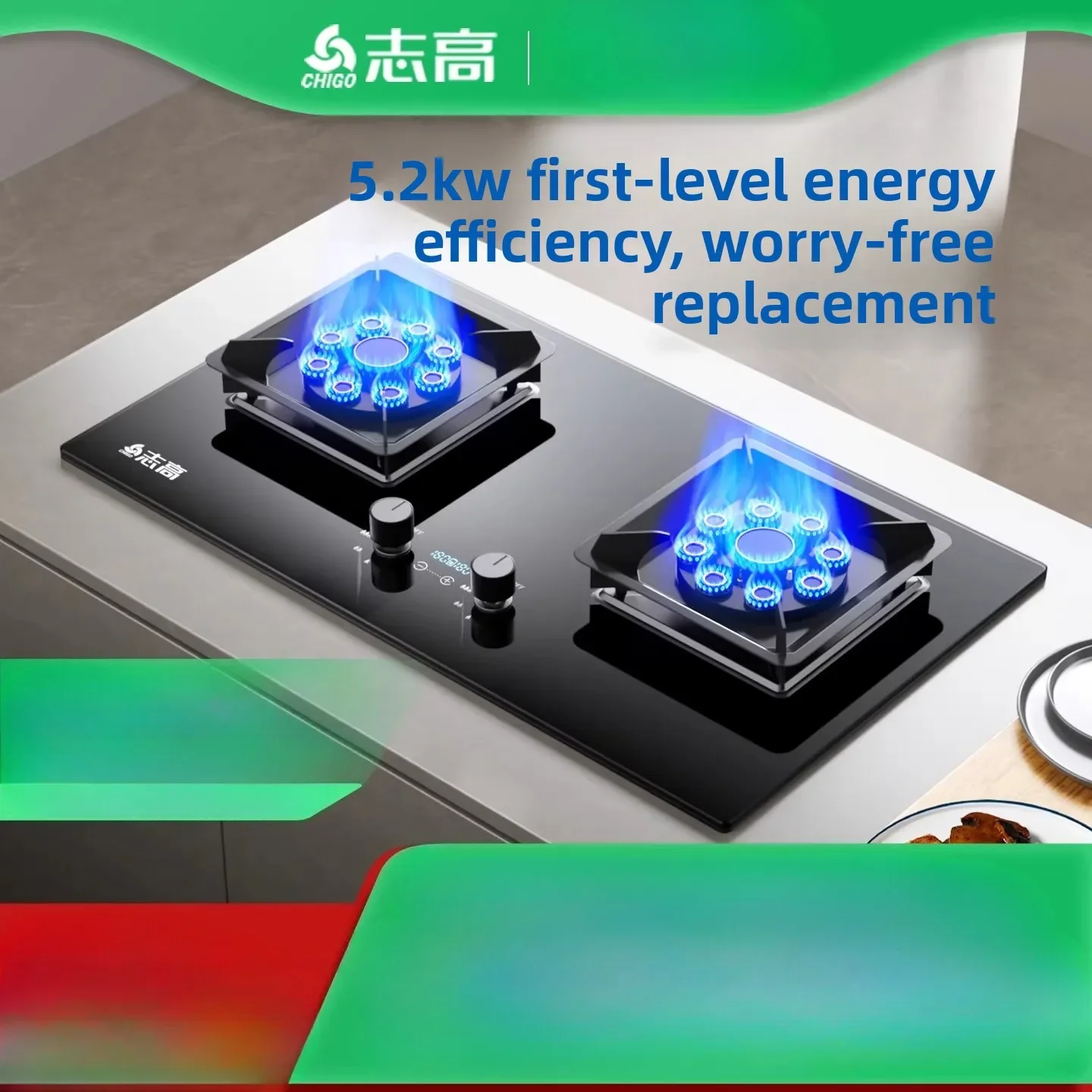 Chigo Household Double Burner Gas Stove Built in High Flame for LPG Natural Gas QBA