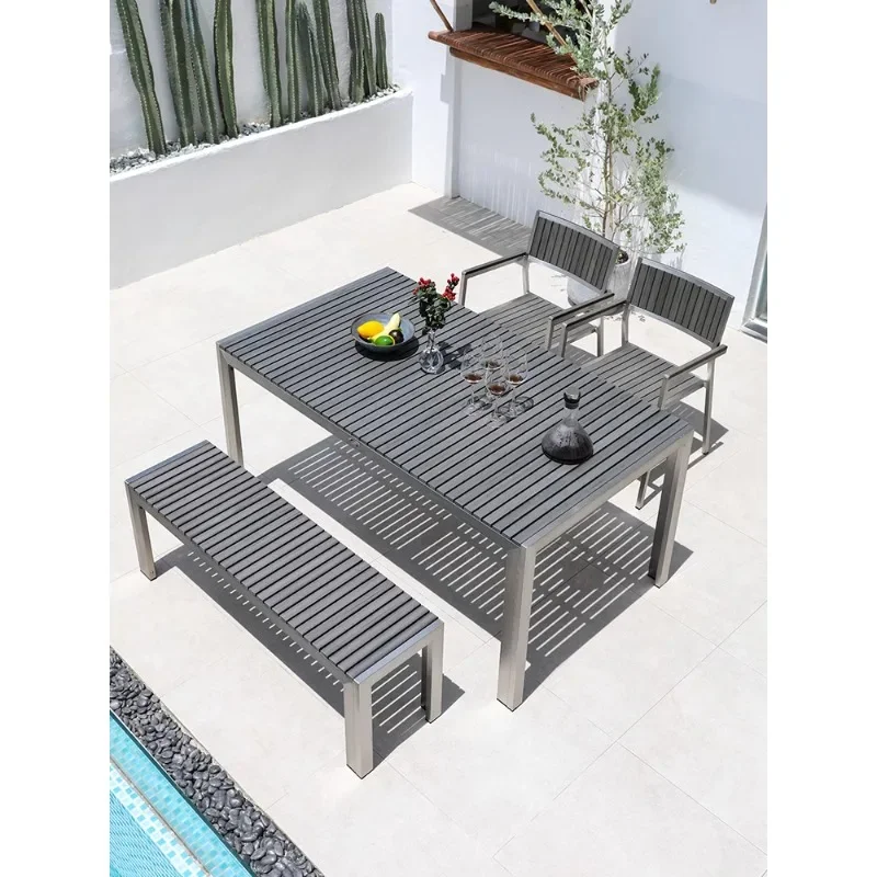 Outdoor table and chair furniture rattan chair plastic wood chair combination garden terrace balcony long table leisure villa ya