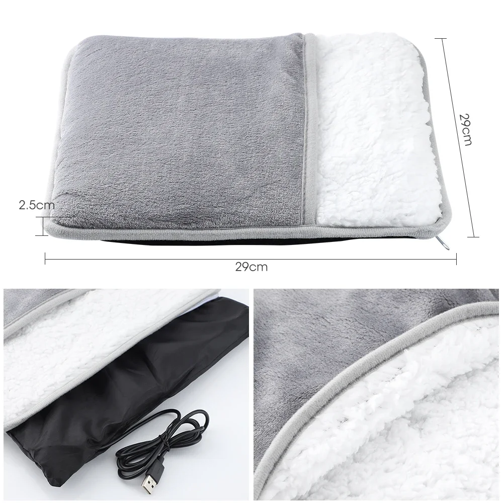 Winter Electric Foot Heating Pad USB Charging Soft Plush Washable Foot Warmer Heater Improve Sleeping Household Foot Warming Mat image 6