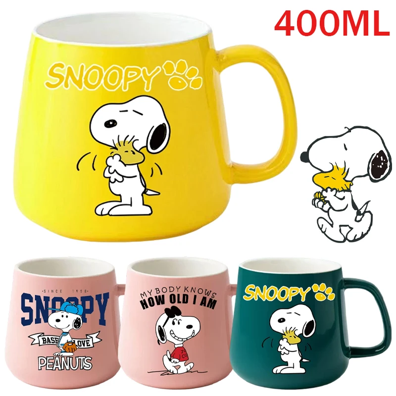

400 мл керамическая кружка Snoopy, мультяшная чашка для воды, офисная кофе, чай с молоком, посуда для напитков, домашняя чашка для сока, женская кружка для завтрака с ручкой, подарки