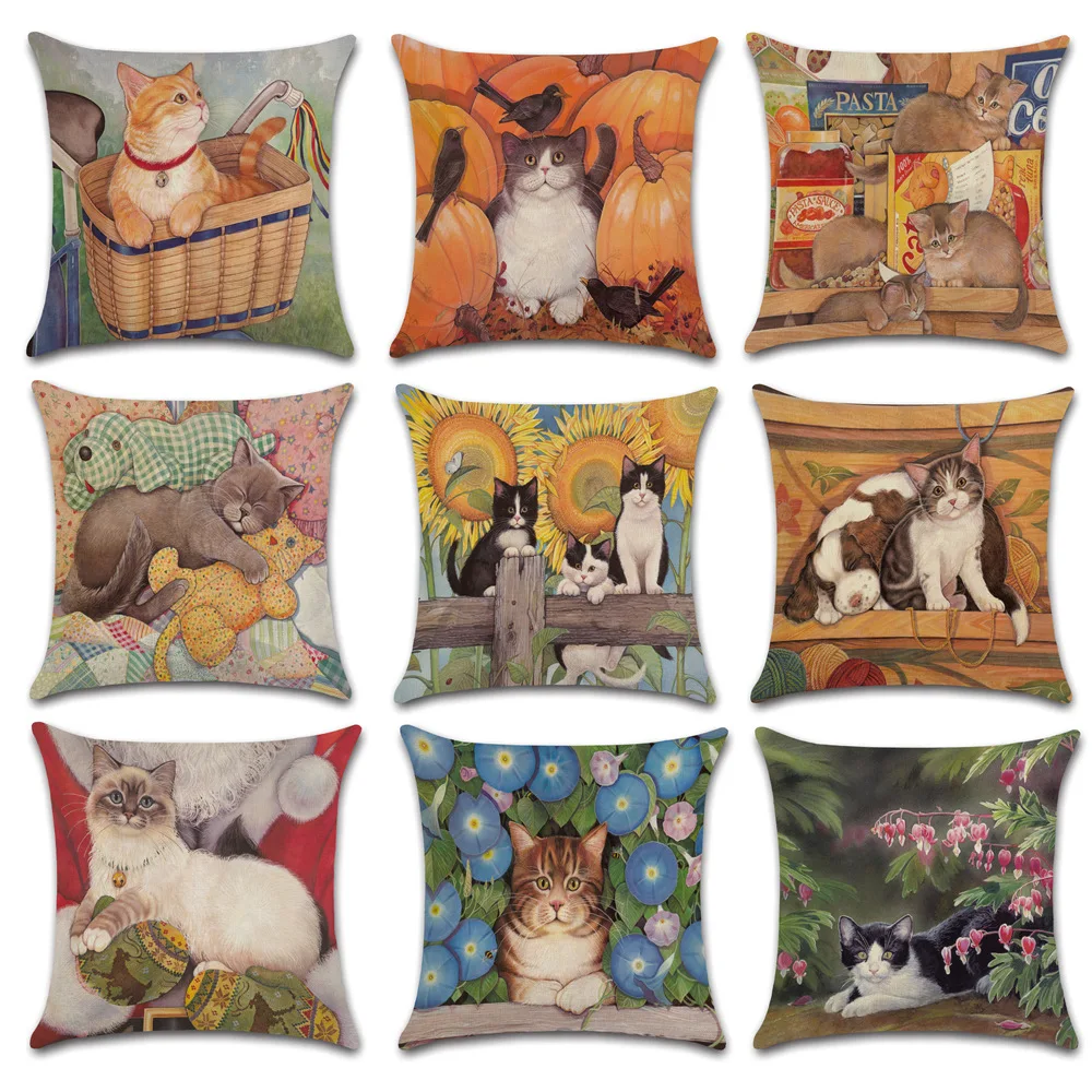 Cute Cat Pillow Case Funny Pet Cat Pillow Covers Decorative for Boy Girl Kid Room Aesthetics Sofa Pillowcase Home Decor 45x45cm