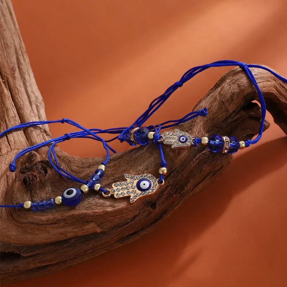 3pcs Turkish Evil Eye Palm Butterfly Bracelets for Men Women Lucky Eyes Bead Round Shaped Woven Chain Bracelets Jewelry Gift