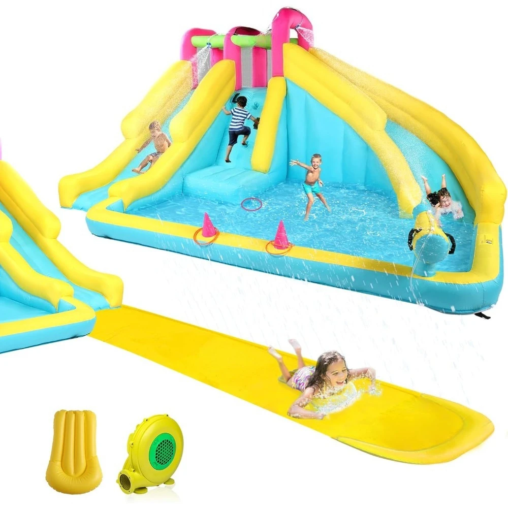 

Inflatable Water Slide with 20FT Lawn Water Slide and Bodyboard, Water Slides for Kids Backyard w/Sprinkler and Pool