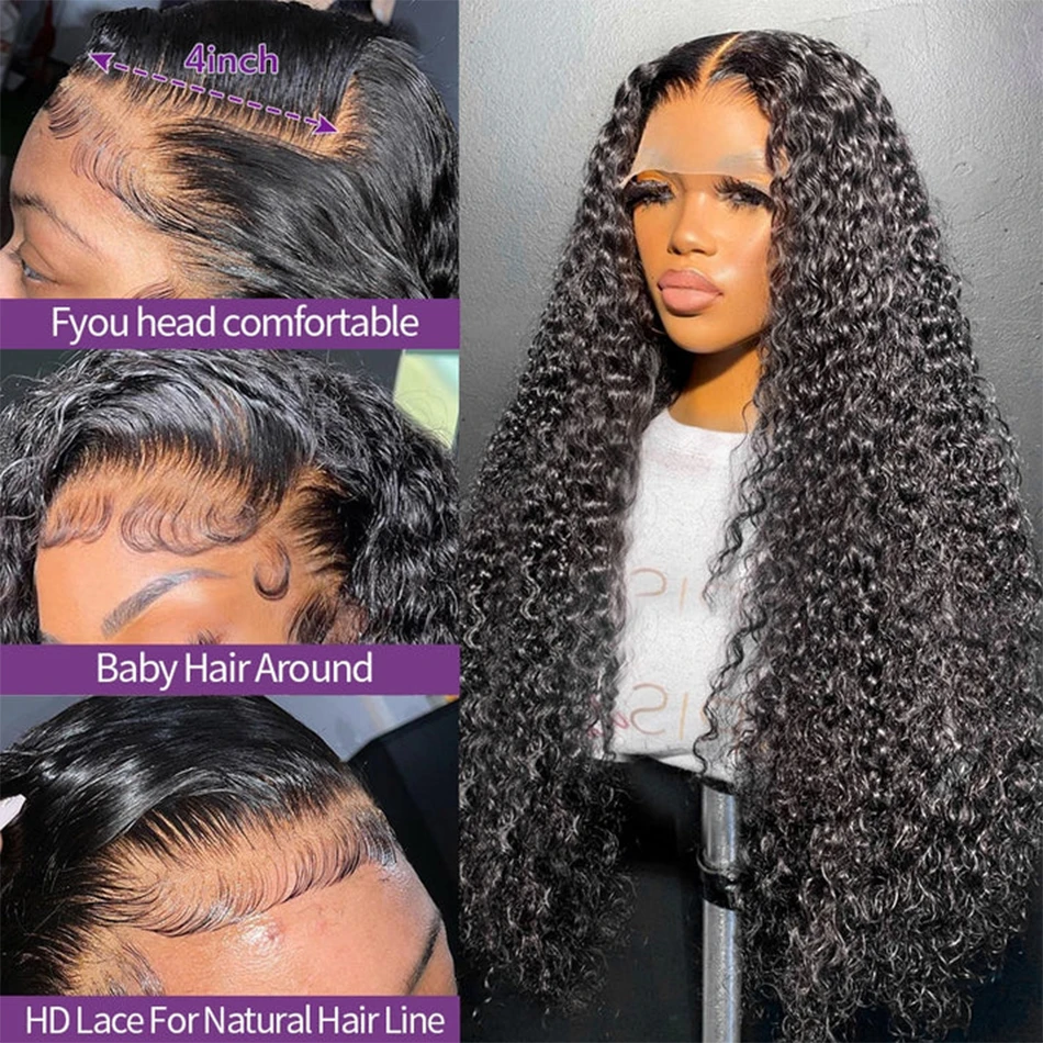 12A Kinky Curly Lace Front Human Hair Wigs 13x4 13x6 Transparent Natural Hairline Water Wave Human Hair Wigs Pre Plucked 180%