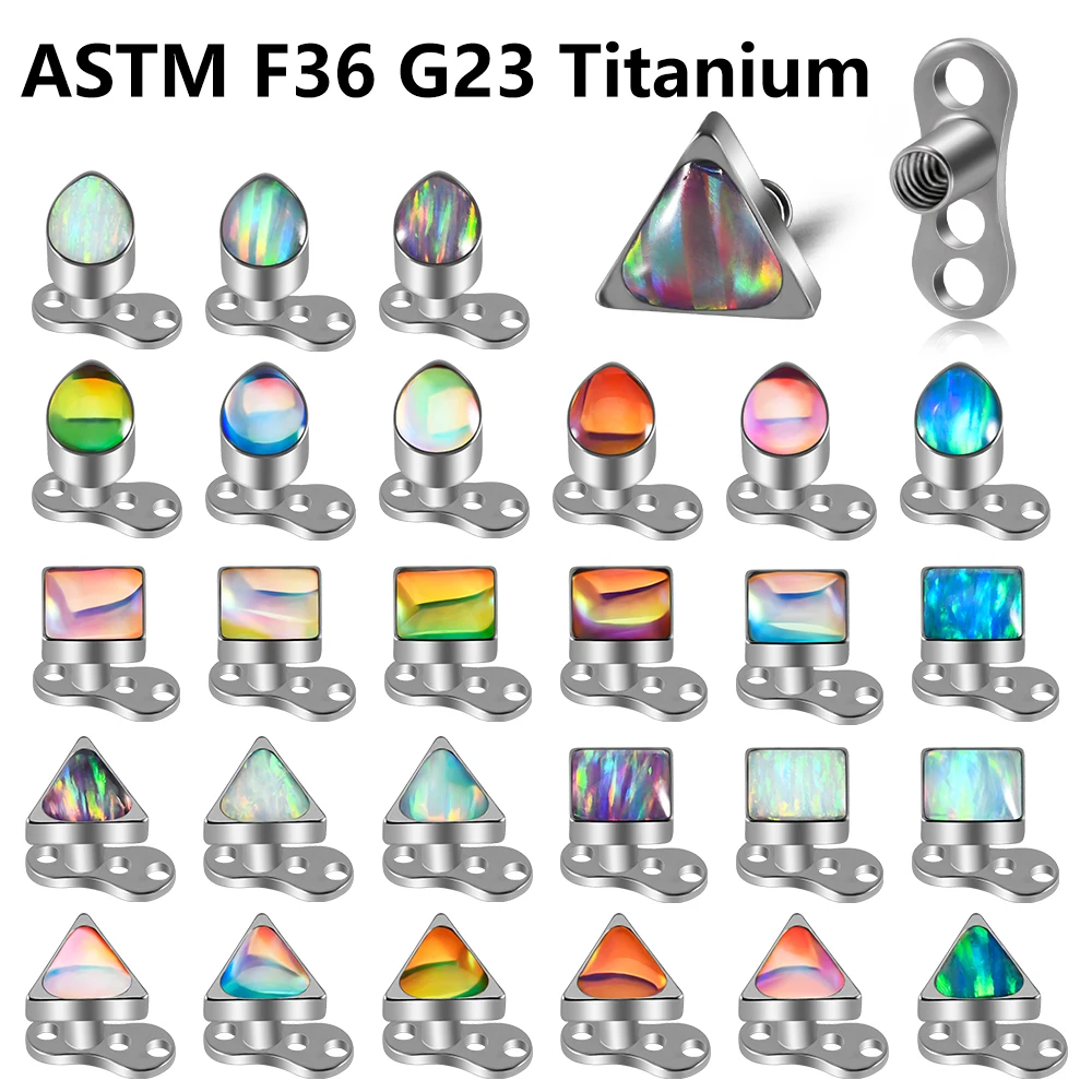 1PC G23 Titanium Opal Piercing Helix Conch Piercing Dermal Anchor Skin Diver Piercing Top 16g Internally Thread Body Jewelry