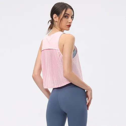 Camisa de cobertura para mujer, traje de Fitness plisado y arrugado, Top sin mangas, chaleco deportivo, secado rápido, Verano