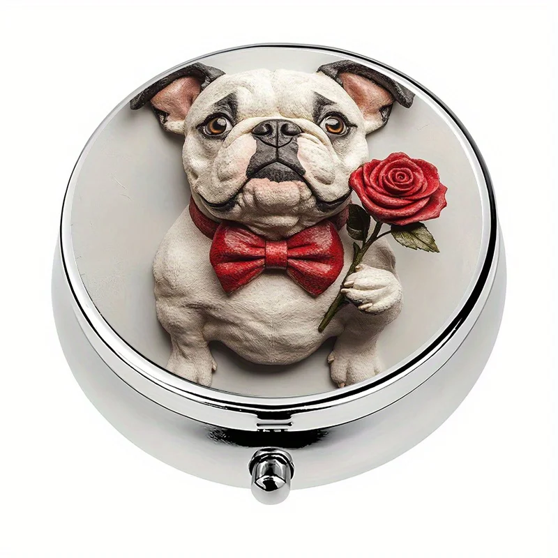 Single pack, 3-compartment pill box, decorative dog-shaped pill box, medicine box, vitamin storage box, very suitable for personal outdoor travel and office medication reminders, wallet pill box