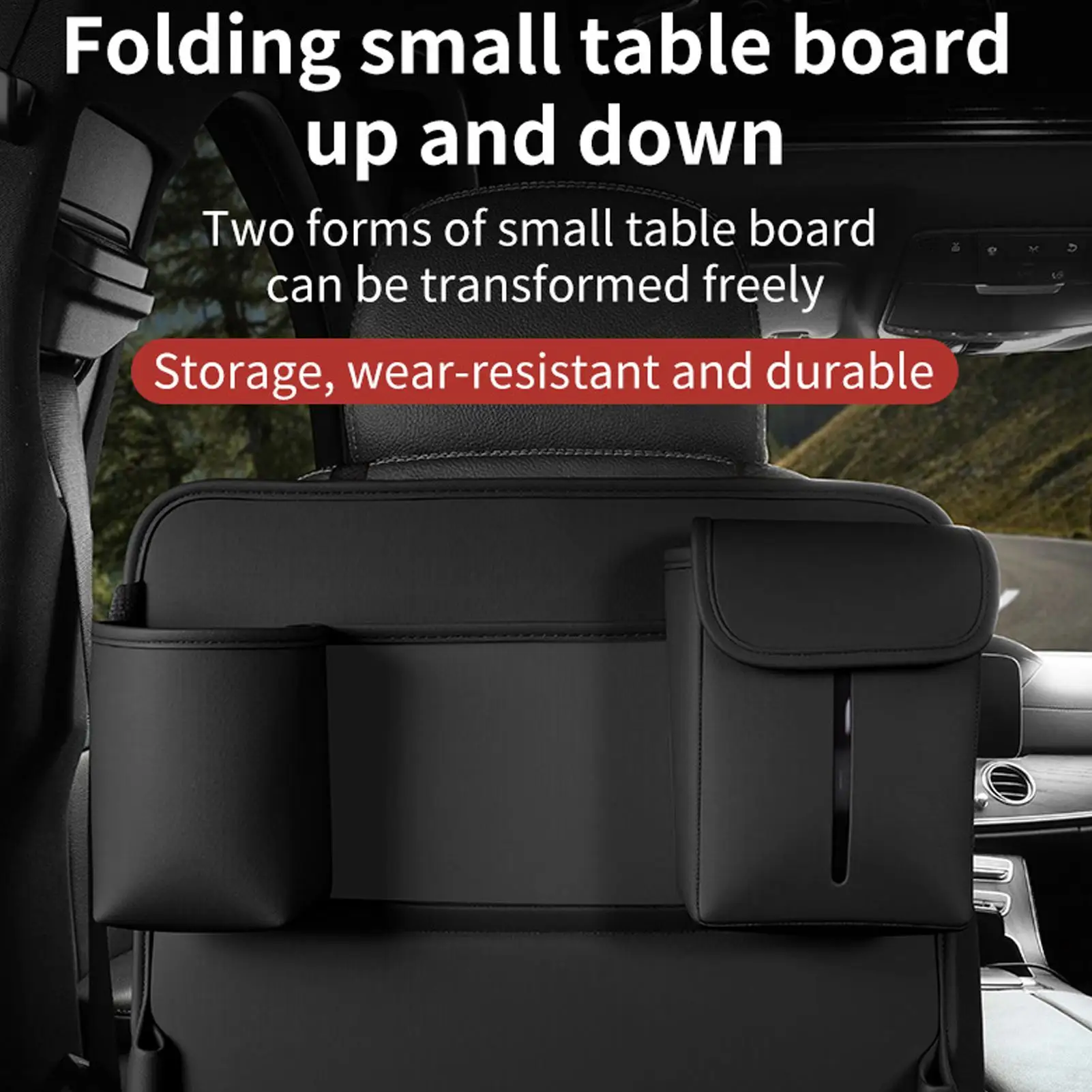 

Car Seat Tray Foldable PU Leather Auto Organization Car Table Tray For Vehicle Truck SUV Van Door Road Trip Travel Long Drive