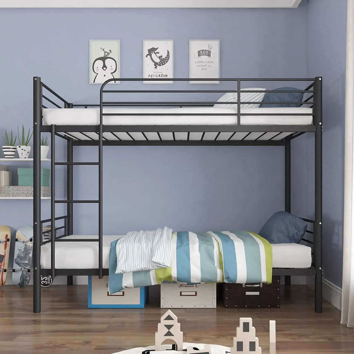 Zware Metalen Bed Frame Twin Over Twin Stapelbed Ladder Matras Fundering