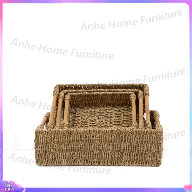 Eco Friendly Seagrass Woven Storage Basket Country Style Desktop Organizer Living Room Snack Fruit Bowl Pet Bed Nest Home