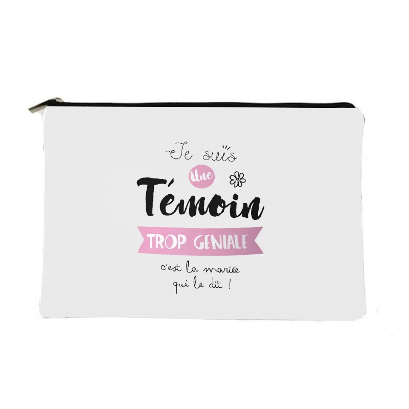 Témoin-BOLSA DE ASEO con nombre dorado para dama de honor, bolsa de regalo de boda, Kit de despedida de soltera, bolsas de maquillaje, bolsa de