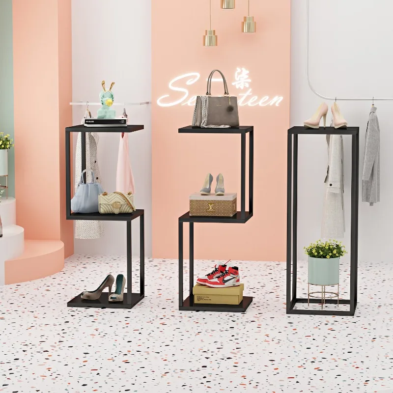 Floor Standing Retail Display Rack Boutique Live Stream Decor Stand Mall Window Island Shelf for Shoes Commercial Presentation