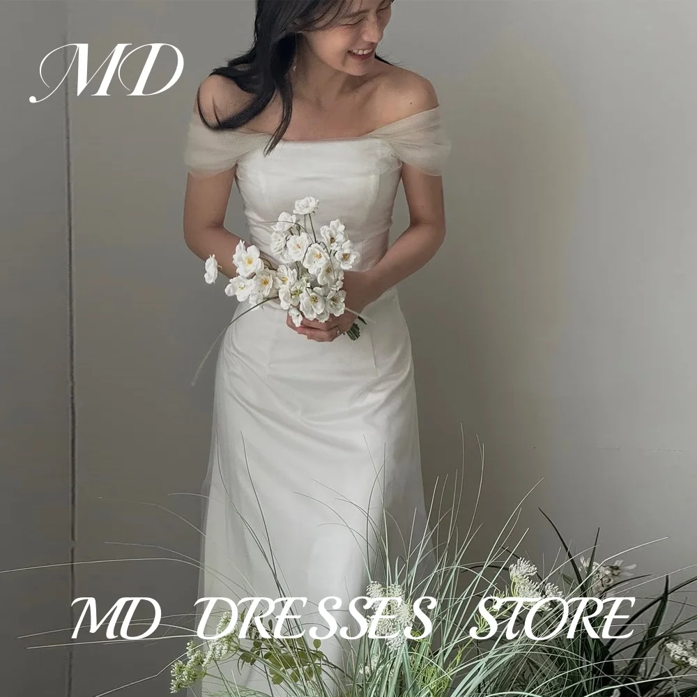 

MD Simple Off Shoulder Mermaid Wedding Dresses Satin Korea Photoshoot Floor-Length Elegant Bridal Gown Customized 2025 웨딩드레스
