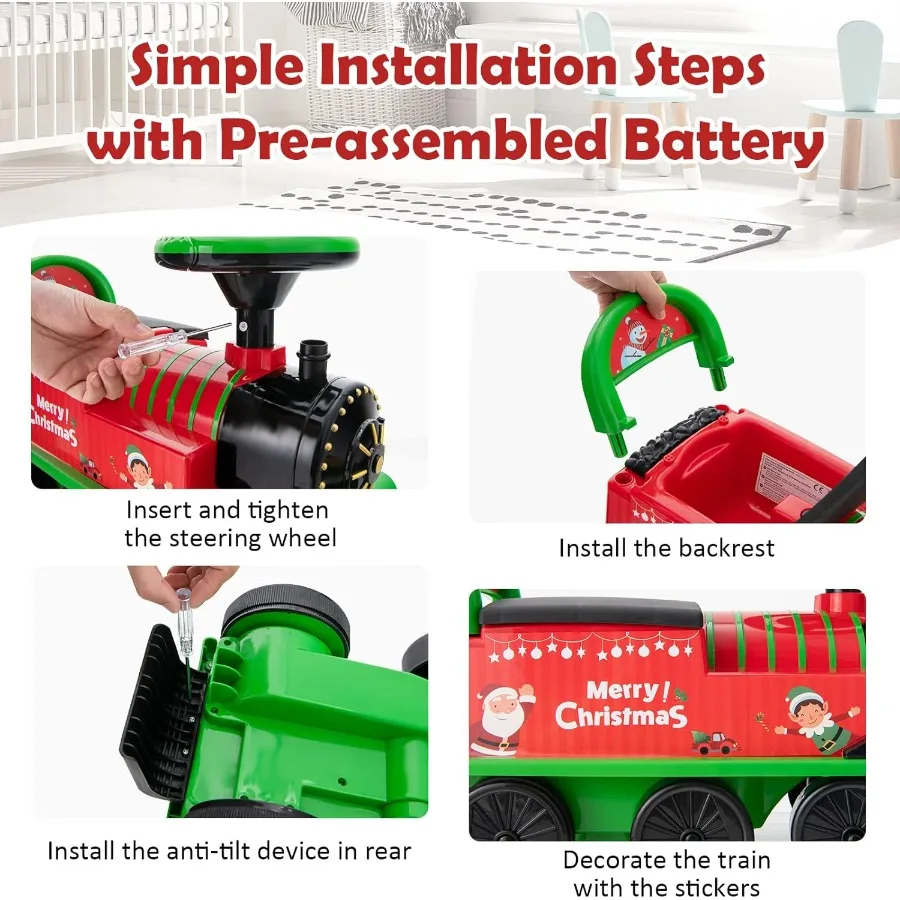 Tren con 16 pistas, juguete eléctrico con batería de 6V para luces intermitentes y asiento de almacenamiento de música, Wi jugable