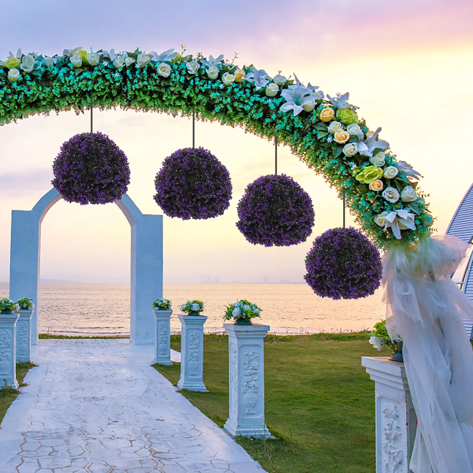 

Simulated Decorative Flower Balls Plant Topiary Sphere Plastic Material Stable Performance Long Service Time Non Fading
