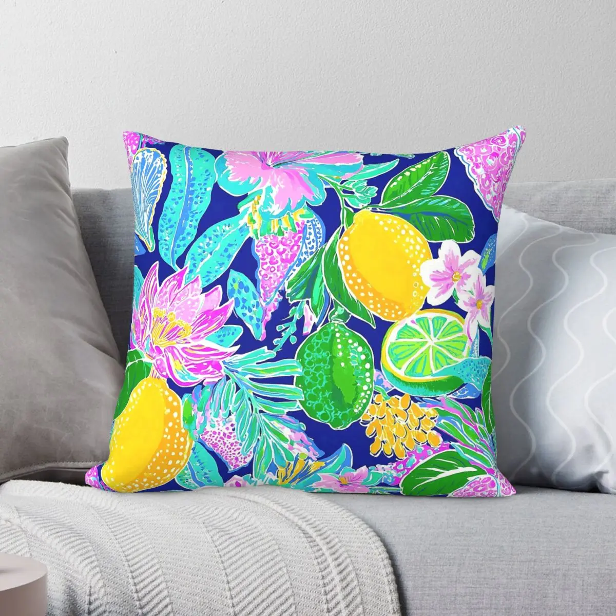 Preppy Lemons Tropical Fruits Square Pillowcase Polyester Linen Velvet Printed Zip Decor Pillow Case Sofa Cushion Cover 18