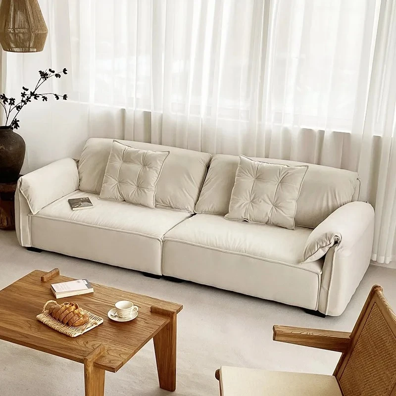 Nordic style elephant ear sofa, modern living room three-person straight row fabric sofa