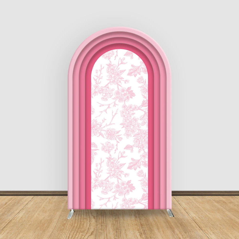 Pink Theme Arch Backdrop Bow Floral Gradient Stripes Girl Birthday Kids Party Decor Customized Babyshower Photography Background