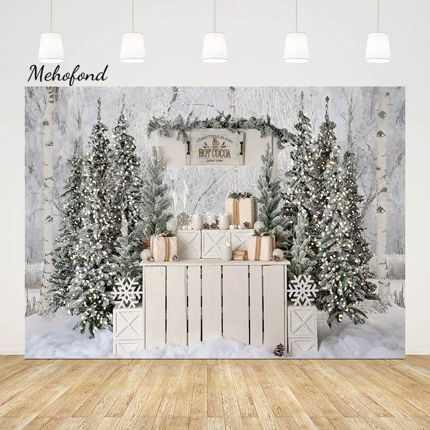 

Mehofond Christmas Blend Backdrop for Hot Cocoa Stand Party Kids Portrait X-mas Snow Forest Tree Glitter Photo Background Studio