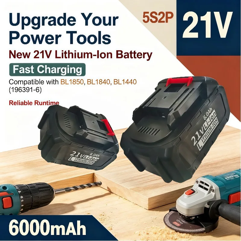 21V 5S2P 6000mAh Rechargeable Lithium‑Ion Battery Fast Charge For Lpega BL1850 BL1840 BL1440 196391‑6