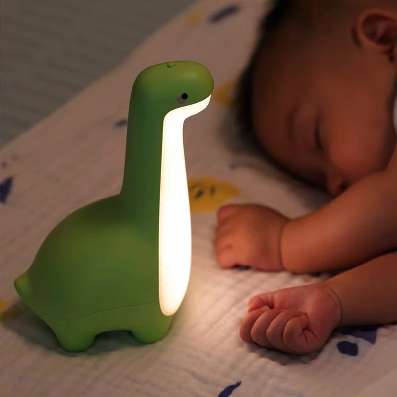 Luz noturna de dinossauro para crianças – lâmpada de cabeceira fofa com proteção para os olhos, carregamento USB, decoração ideal para quarto