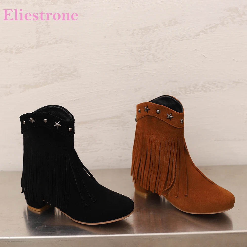 

2025 Новые зимние женские ботильоны для взрослых, черные, коричневые, женские модельные туфли на среднем блочном каблуке, большие размеры 10, 30, 43 45, 48