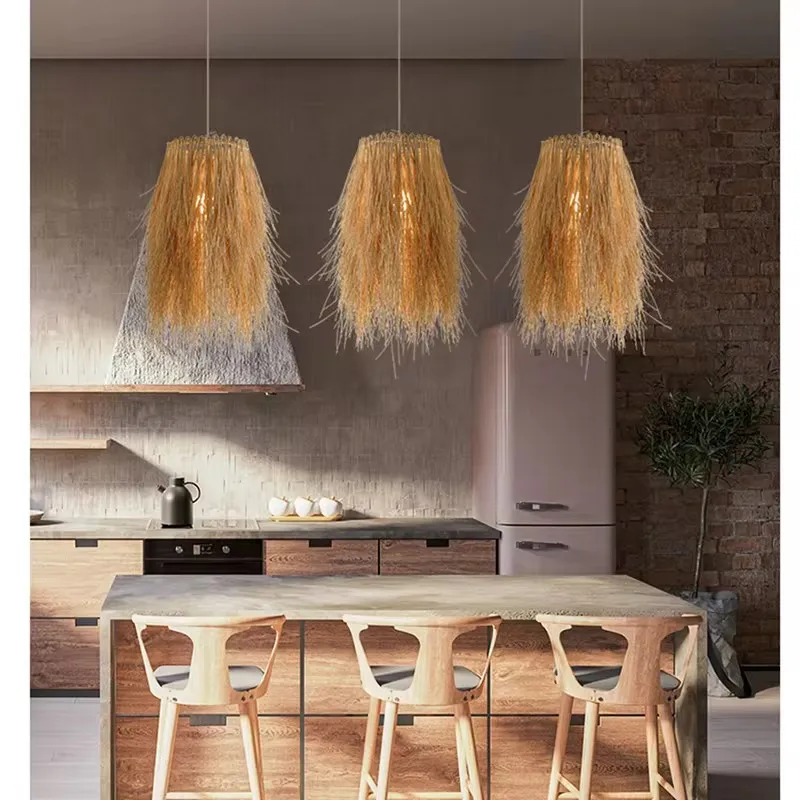 Creative Rattan Chandelier Hand Woven Circular Straw Hat Personalized Countryside Restaurant Bamboo Woven Light