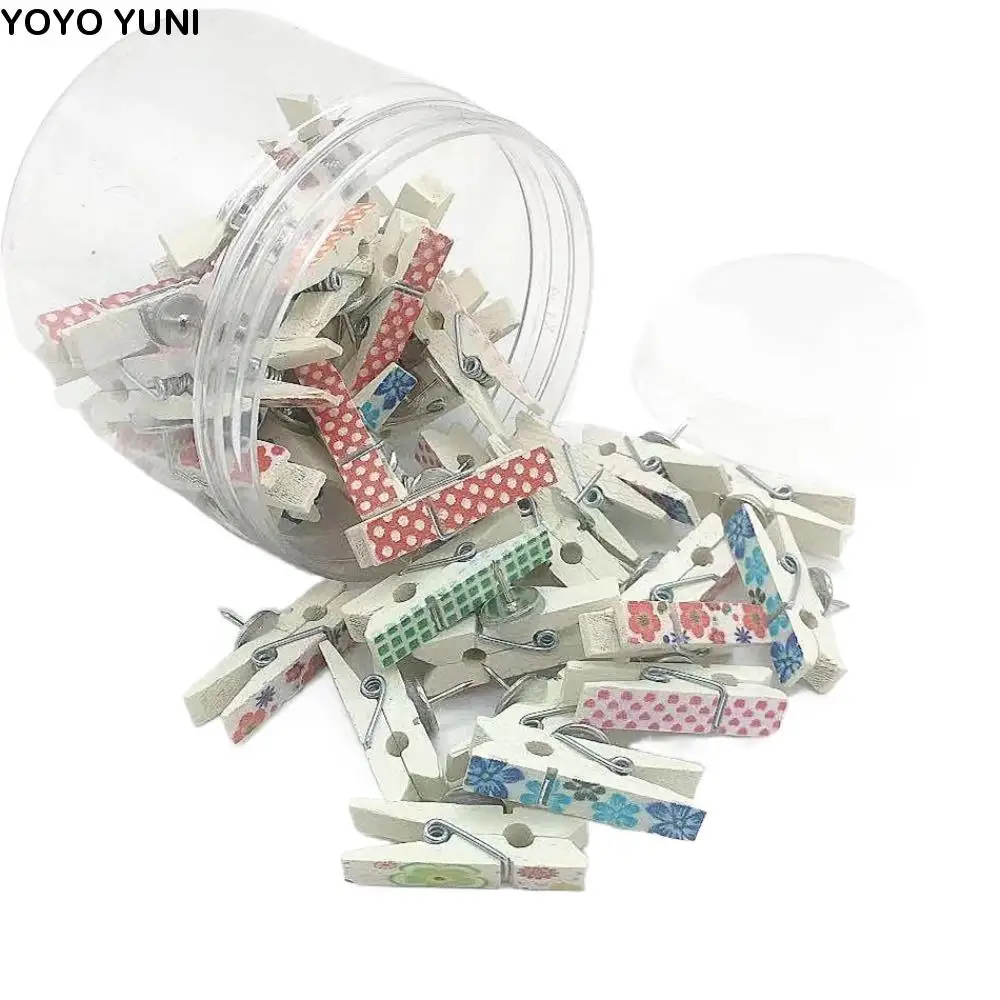 

50Pcs/Box Thumbtacks Wooden Clips Push Pin Decorative Colorful Blackboard Push Pins Durable Convenient Thumb Tacks Office