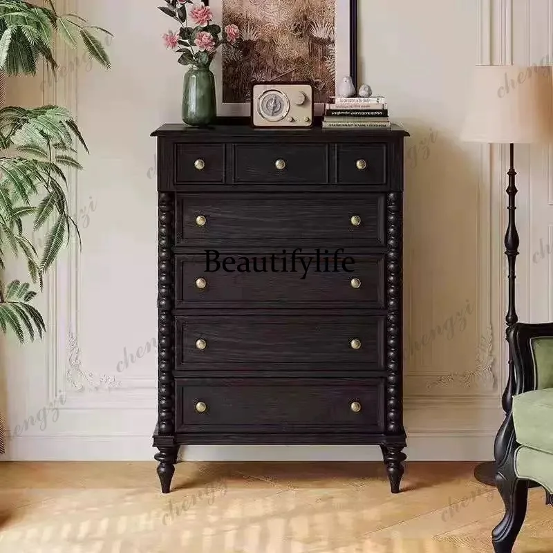 American solid wood retro living room bedside cabinet middle antique wall side cabinet storage drawer cabinet