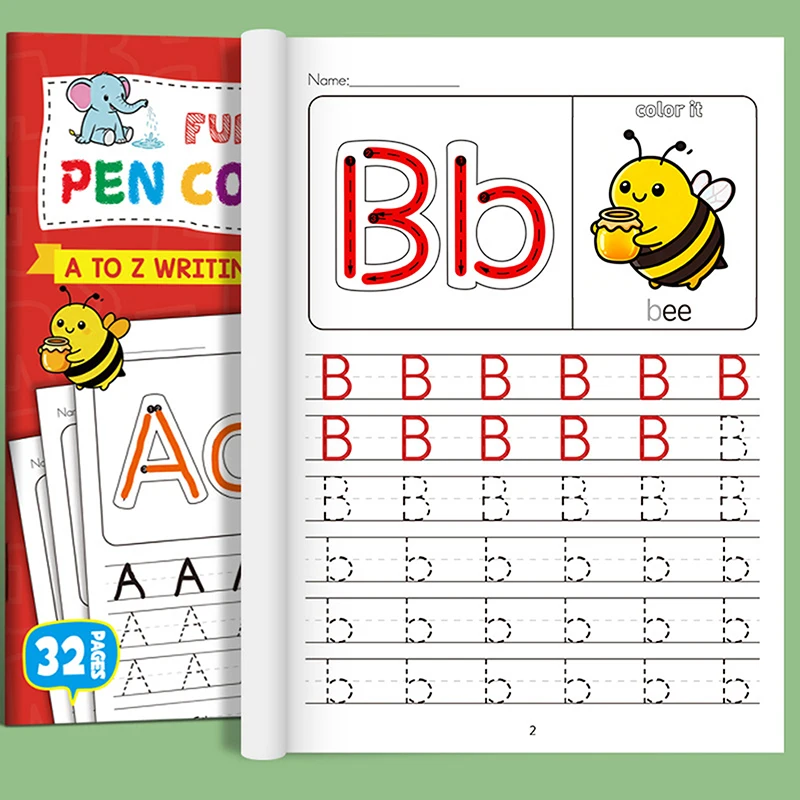 Children's Alphabet Practice Books A-Z with Writing And Drawing Activities Illustration Book for Learning Writing