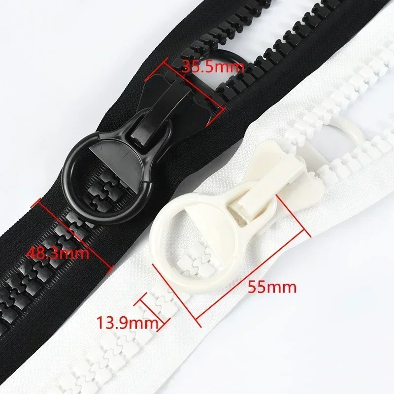 Meetee 20# 60-300cm Oversize Resin Zipper Black Double-sliders Open-end Zippers for Down Jacket Coat Tent DIY Sewing Accessories