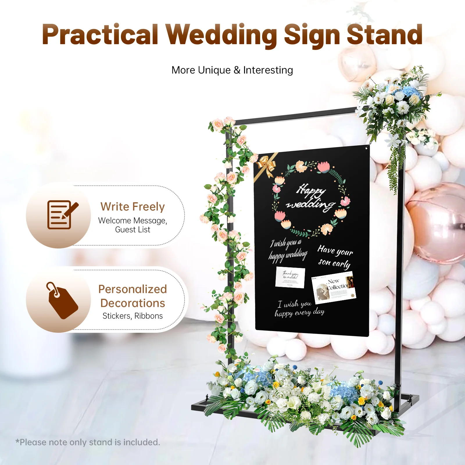 

Wedding Welcome Sign Stand 100x75cm Metal Black Advertising Shelf Rack Billboard Arch For Entryway Kitchen Office Hotel Bar