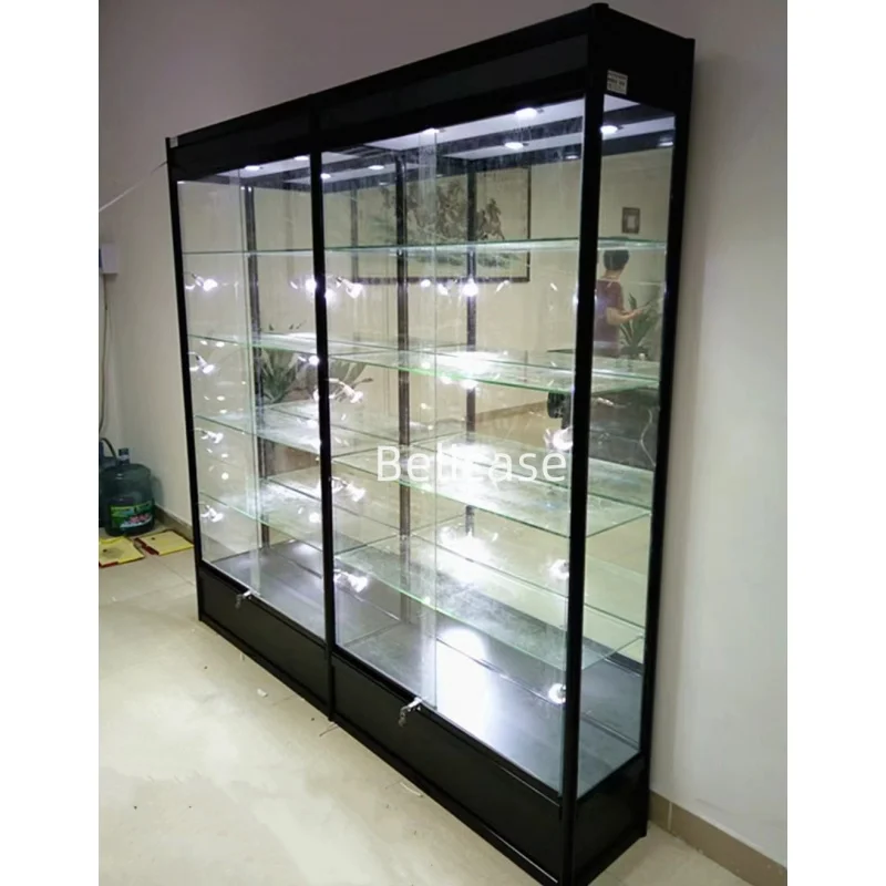 Customized. modern fashion retail shop display shelf showcase full View wall display aluminum alloy glass display cabinet