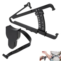 2pcs Black Portable Body Fat Caliper Body Measuring Tape, Skinfold Calipers and Body Fat Tape Measure Tool Set