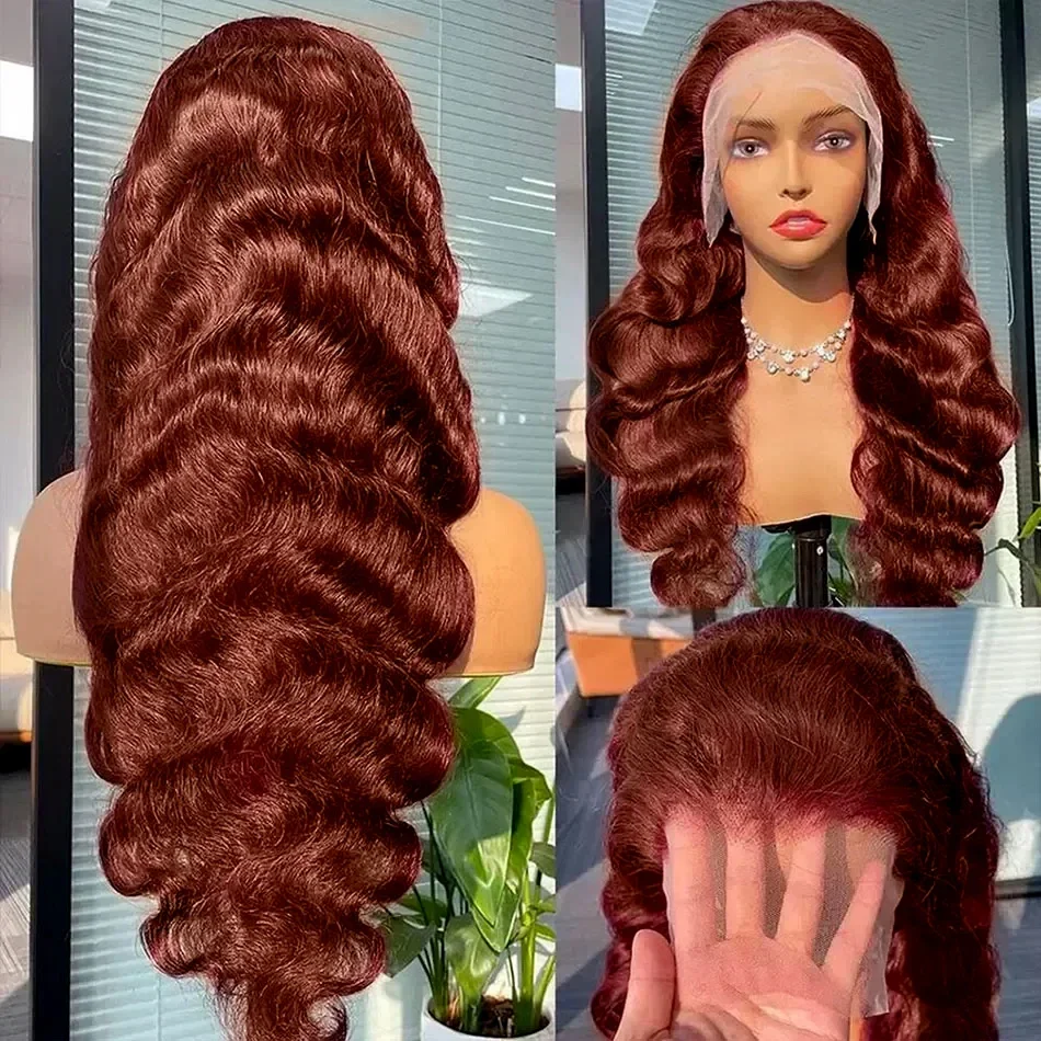 Reddish Brown Color Body Wave 13x4 Lace Front Human Hair Wig 250 Density 13x6 Hd Lace Frontal Wigs Brazilian Pre Plucked