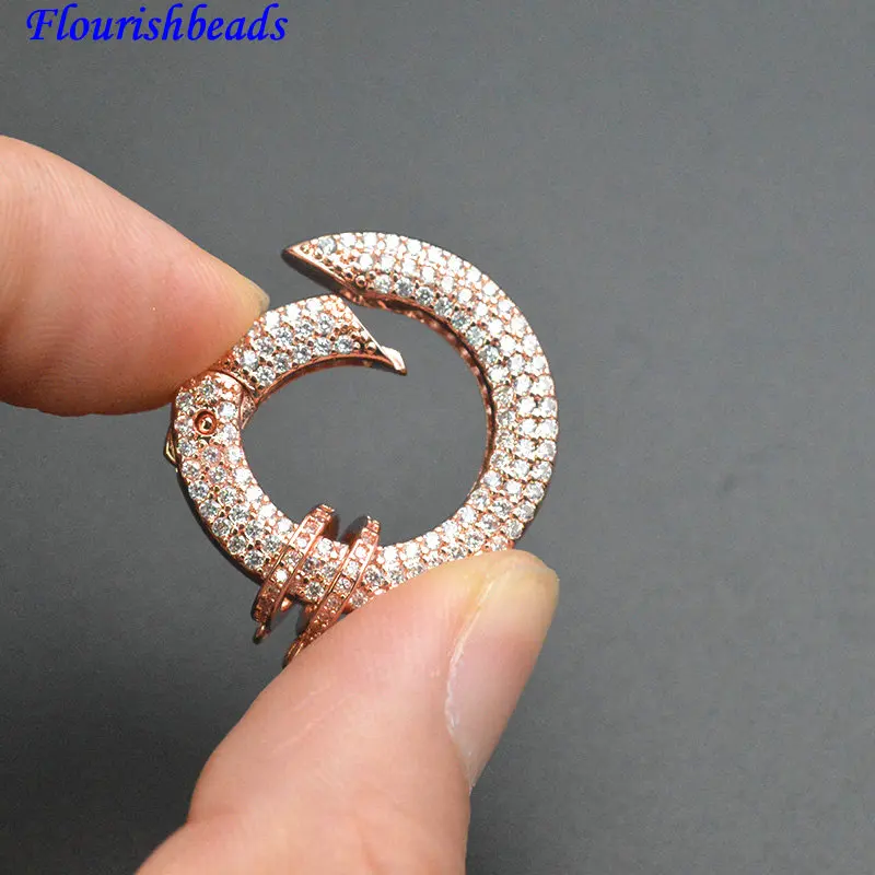 5pc High Quality Paved CZ  Round Circle Spring Necklace Clasps Rose Gold Silver Gun Metal Color DIY Jewelry Finding Connectors