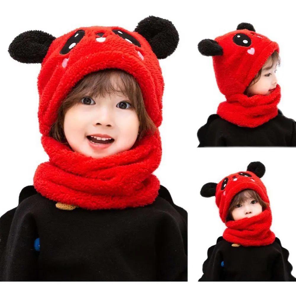 

Children Full Face Cover Headwear Neck Warmer With Scarf Woolen Winter Fleece Hats Kids Caps Cartoon Panda Hats Kids Bonnet