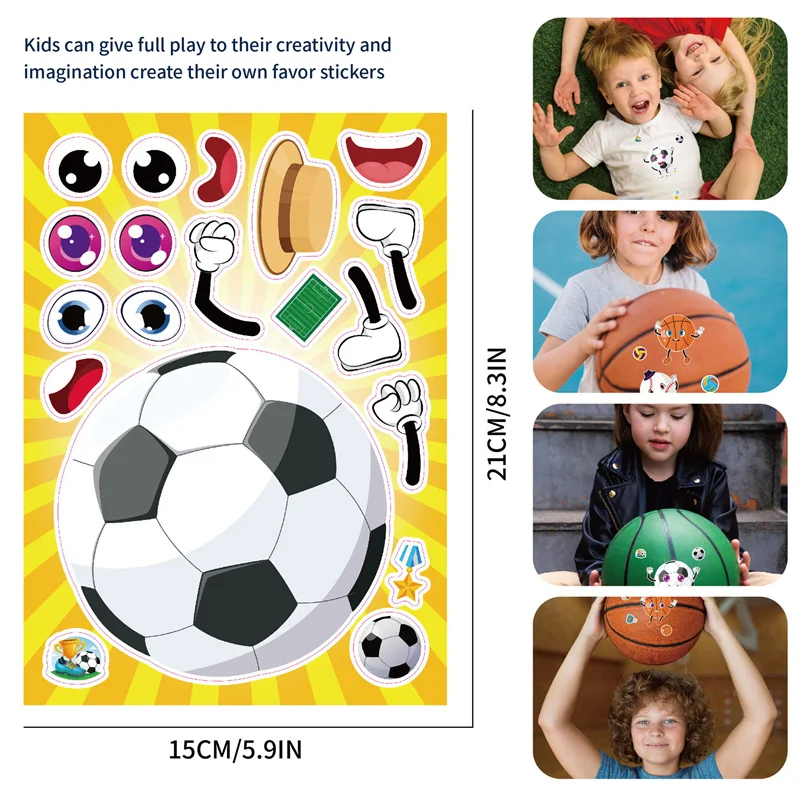 Make A Sport Balls Puzzle Sticker Kids Party Game Toys DIY Football Basketball Soccer Baseball Face Stickers School Reward Craft