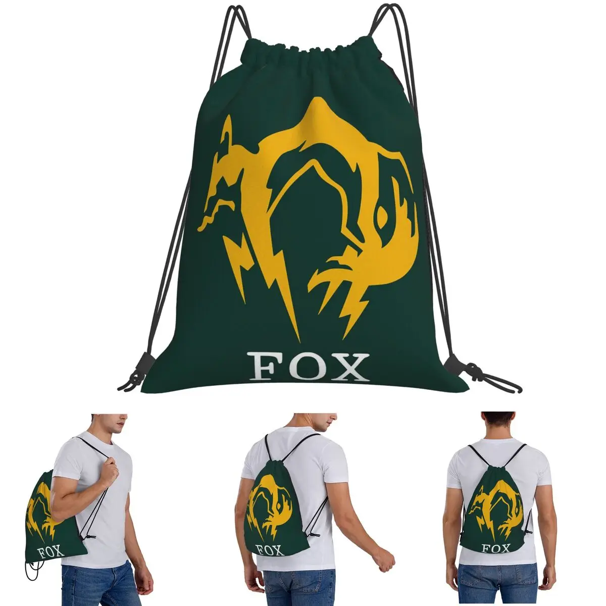 Metal Gear Solid Fox Backpacks Fashion Drawstring Bundle Pocket Sports Bag Book Bags for Man Woman Students