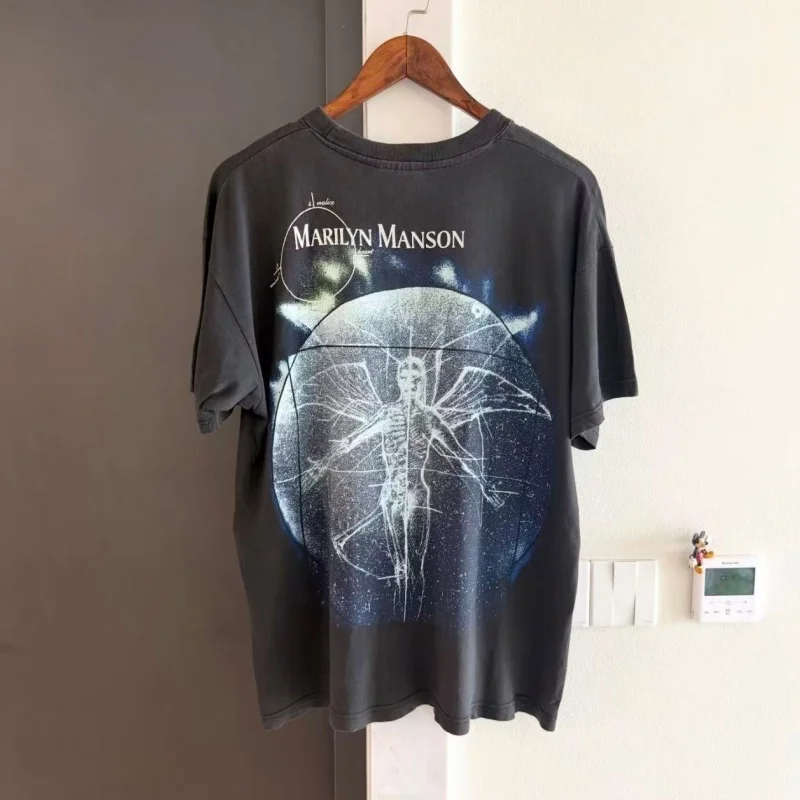 Marilyn Manson Graphic T Shirt Y2K Grunge Oversized Tees Men Dark Gothic Washed Cotton Short Sleeve Tops