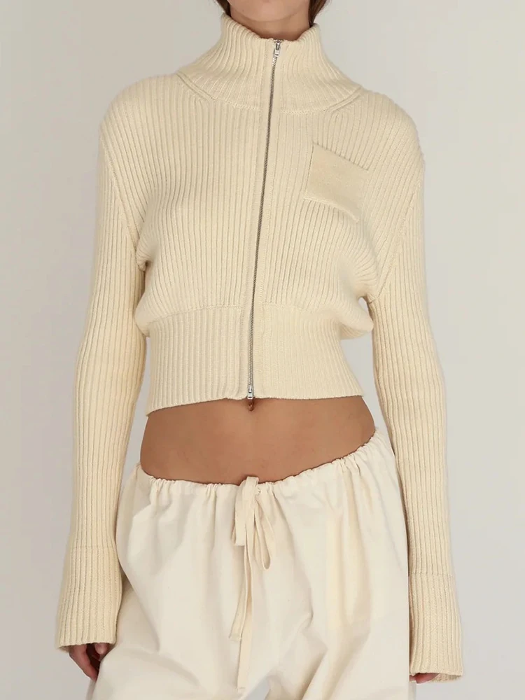 

Sibybo модный однотонный вязаный свитер женский осенне-зимний кардиган на молнии с длинными рукавами топы повседневная уличная одежда сексуальные укороченные свитера