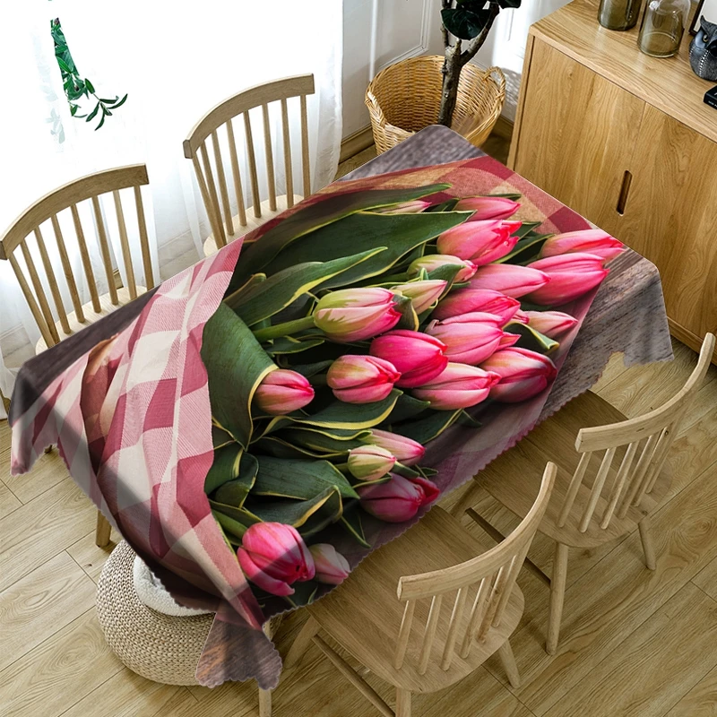 

3D Flower Waterproof Rectangular Tablecloth Dustproof Washable Cloth Rectangular and Round Table Cover for Wedding Decoration