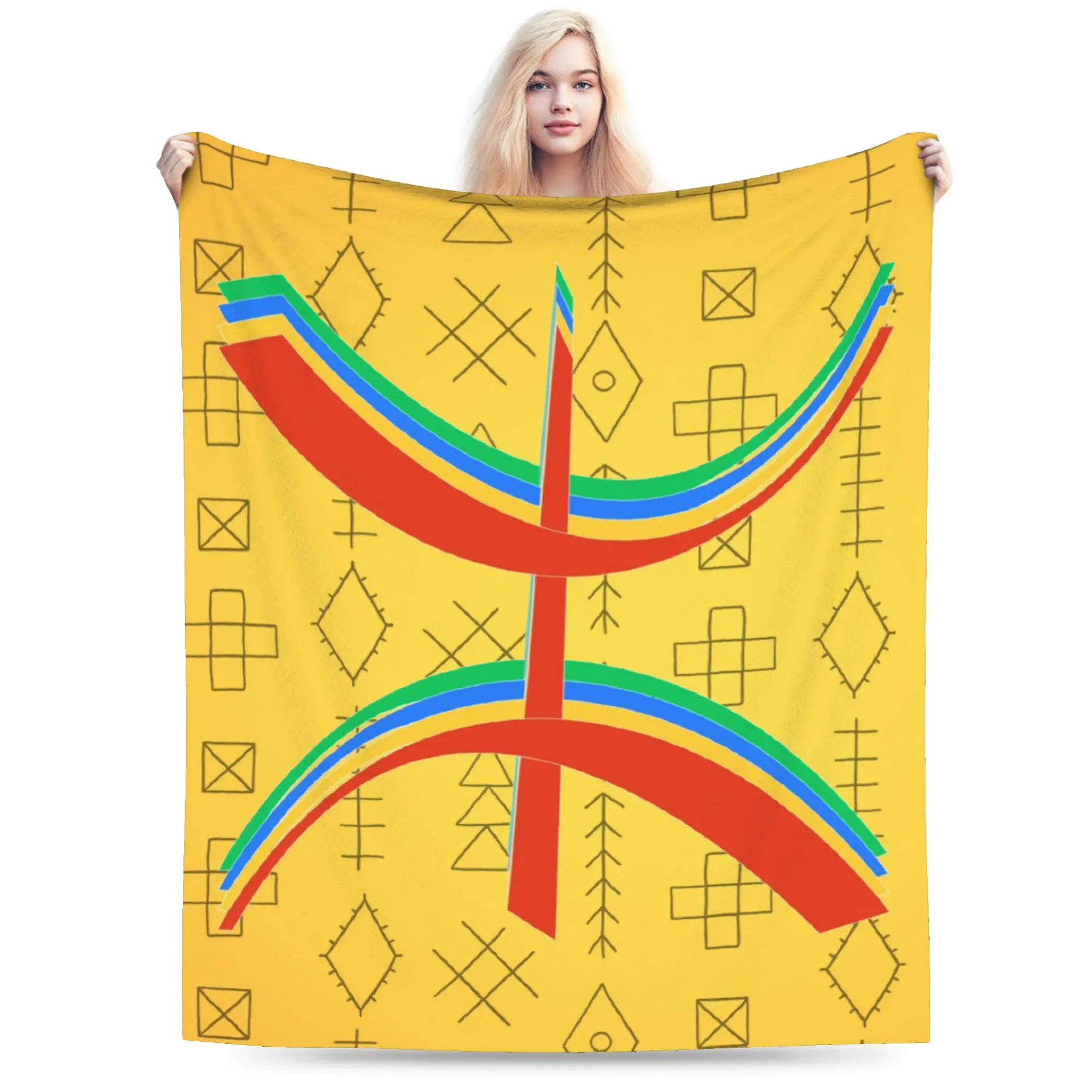 Custom 3D Print Amazigh Blankets Breathable Soft Flannel Autumn  Throw Blanket for Sofa Outdoor Bed